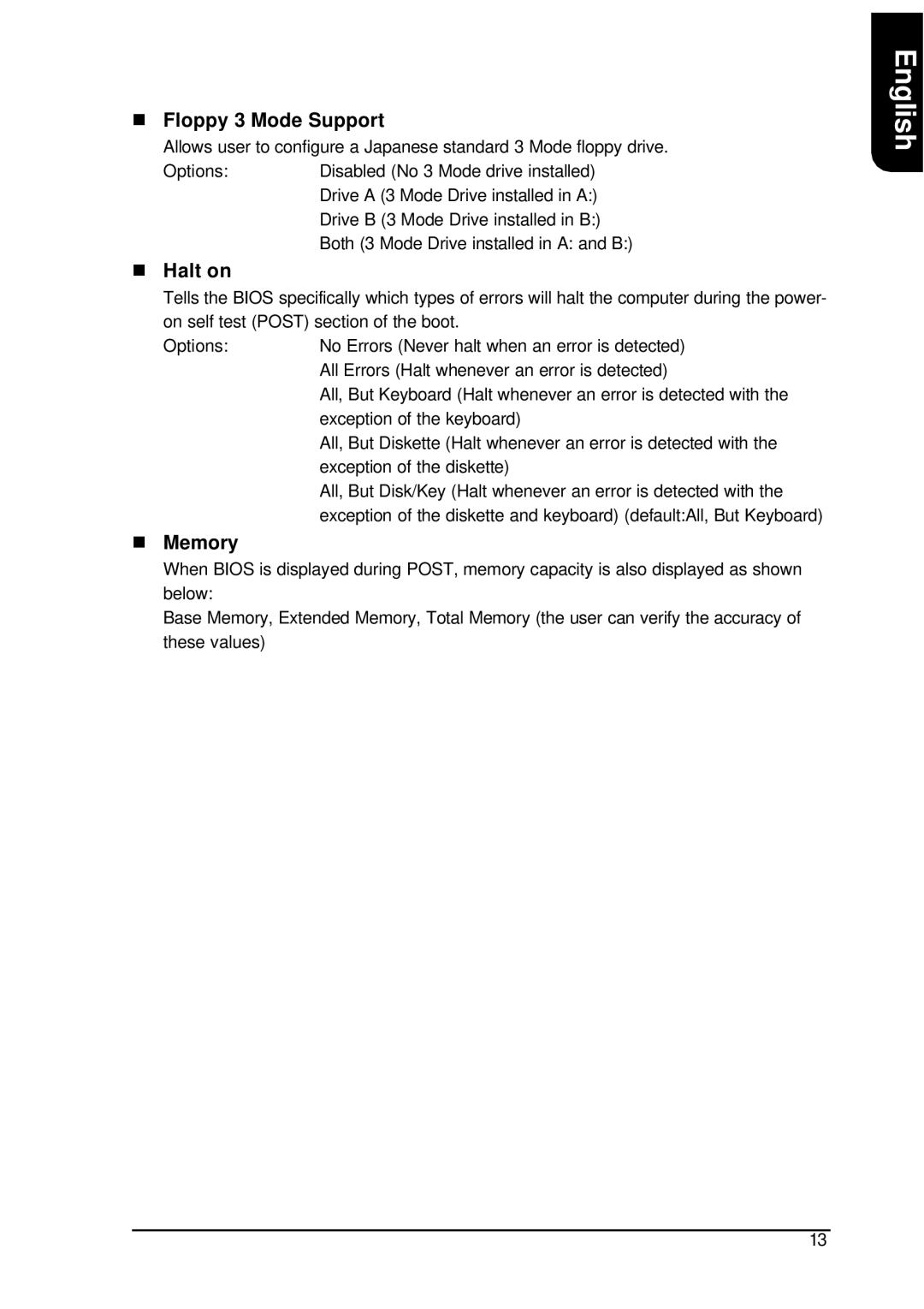 AMD XP-K7S748 user manual Floppy 3 Mode Support, Halt on, Memory 