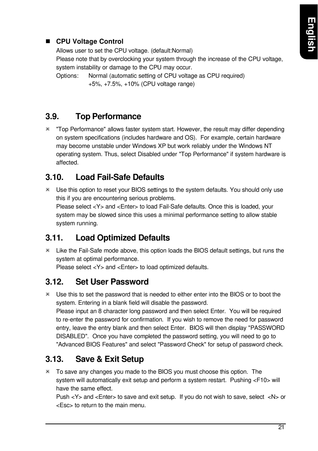 AMD XP-K7S748 Top Performance, Load Fail-Safe Defaults, Load Optimized Defaults, Set User Password, Save & Exit Setup 