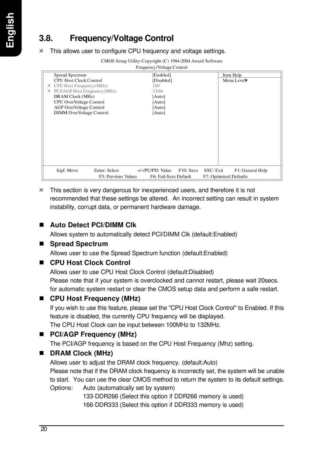 AMD XP-K7V400 user manual Frequency/Voltage Control 