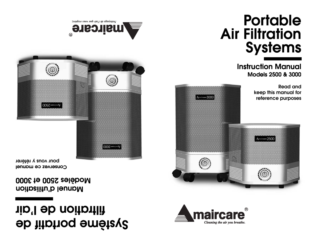 Americair 3000, 2500 instruction manual référer y vous pour manuel ce Conservez, Portable Air Filtration Systems, Models 