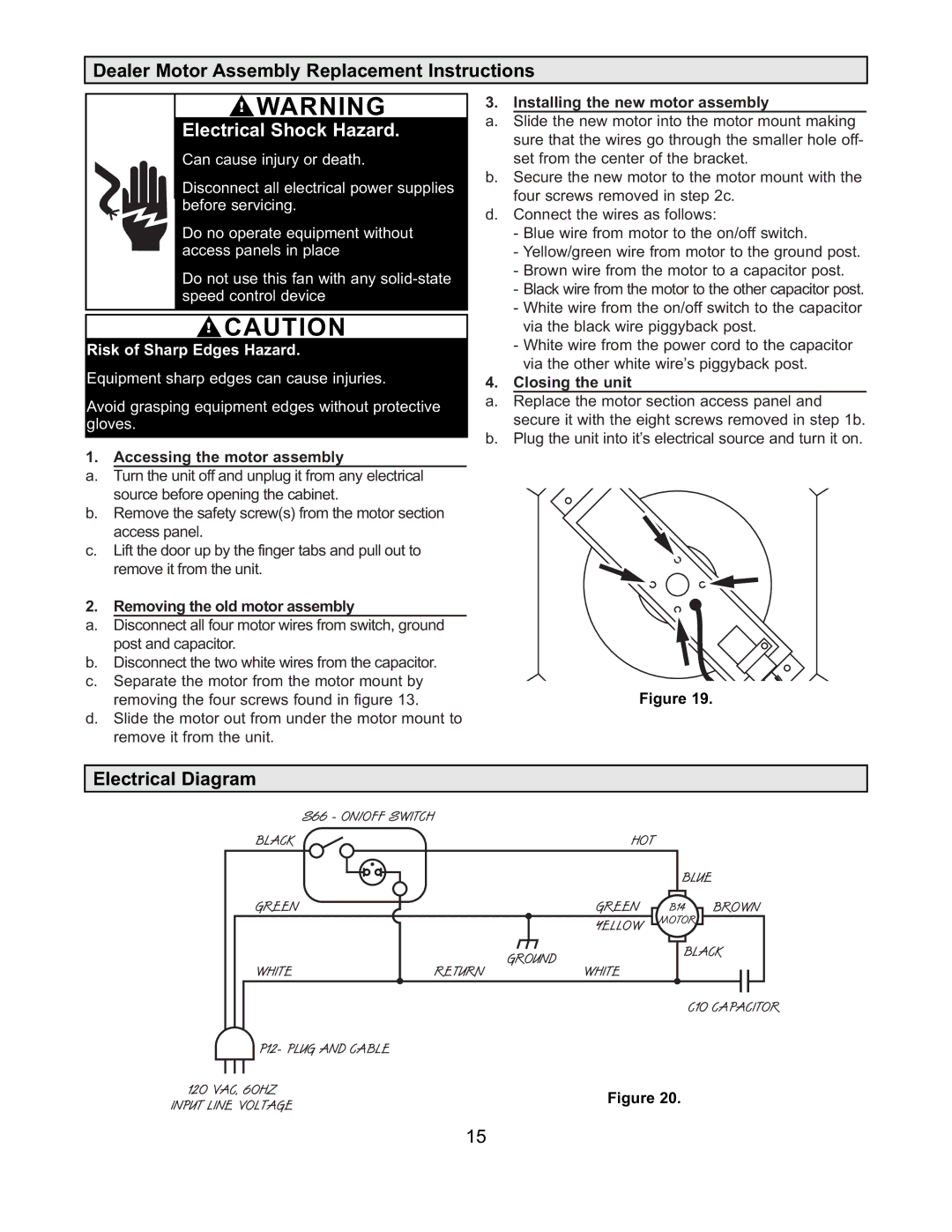 Americair 8500 & 10000, 4000HV, 2500HV, 6000V, 6500 warranty Dealer Motor Assembly Replacement Instructions, Electrical Diagram 