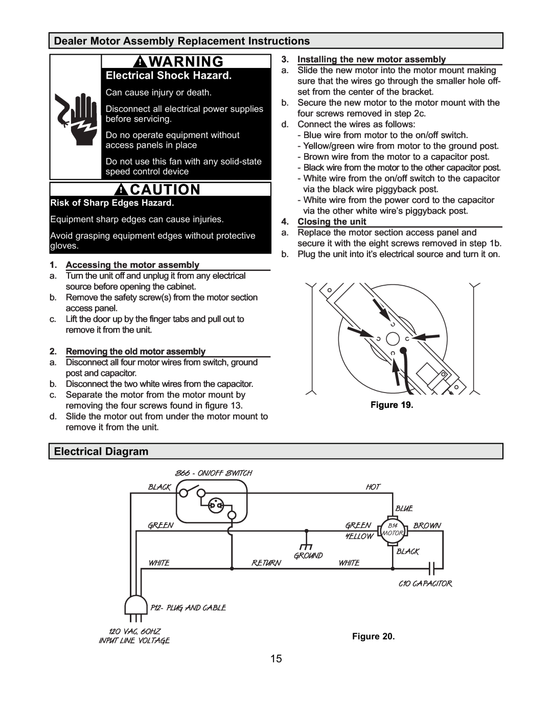 Americair 8500 & 10000 Dealer Motor Assembly Replacement Instructions, Electrical Diagram, Accessing the motor assembly 
