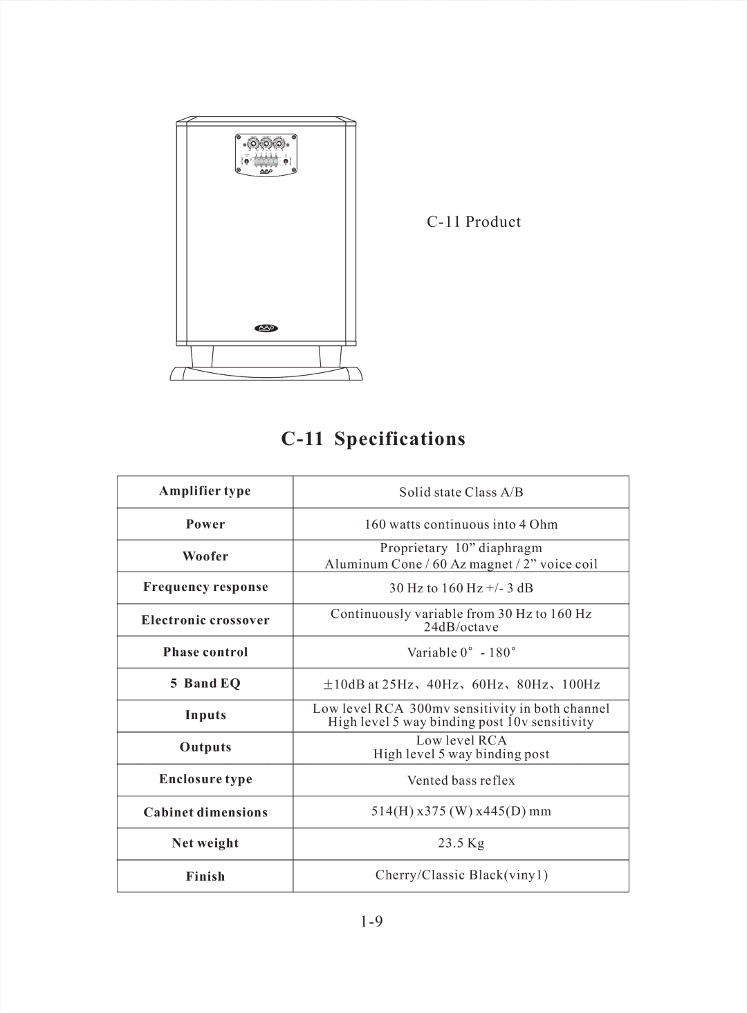 American Acoustic Development C -11 manual Specifications 