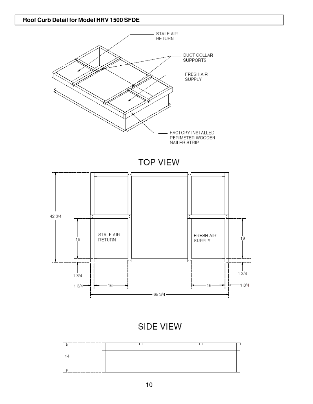 American Aldes 1500 SFDE, HRV 1500 SFD installation manual Roof Curb Detail for Model HRV 1500 Sfde 