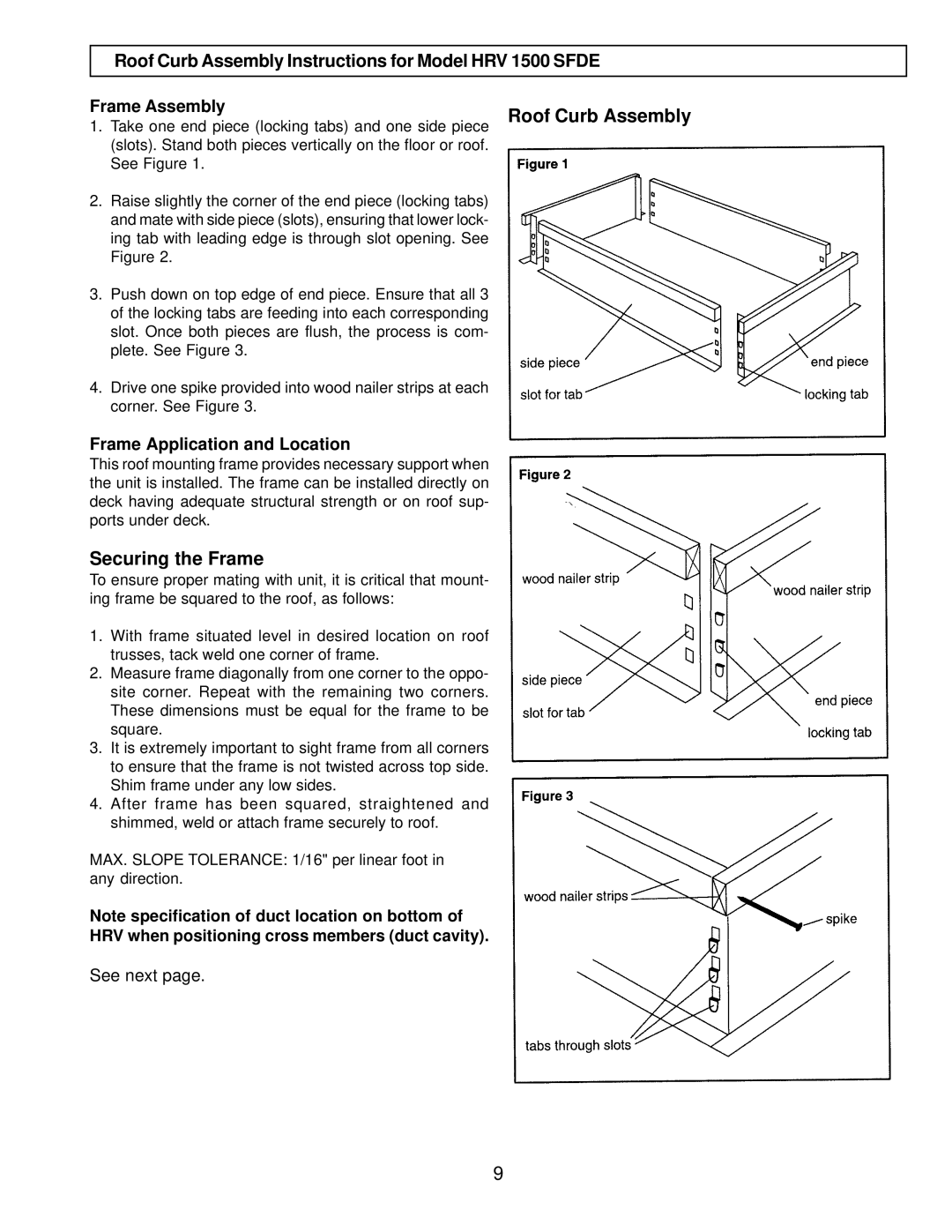 American Aldes HRV 1500 SFD, 1500 SFDE installation manual Securing the Frame, Frame Application and Location 