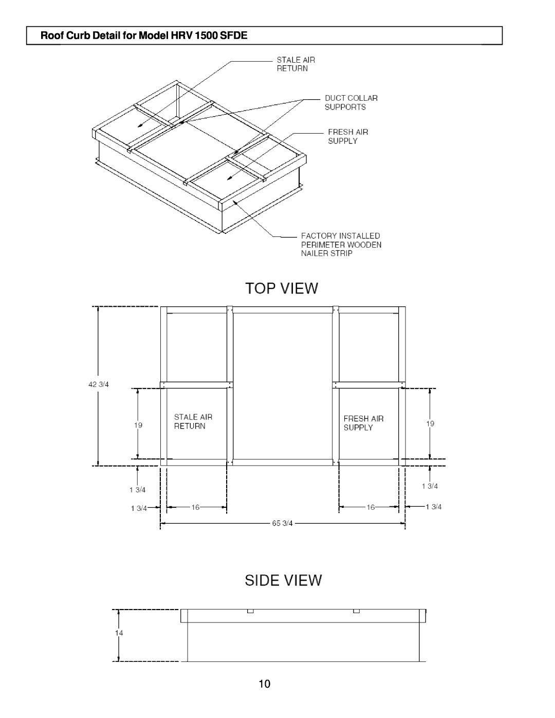 American Aldes installation manual Roof Curb Detail for Model HRV 1500 SFDE 