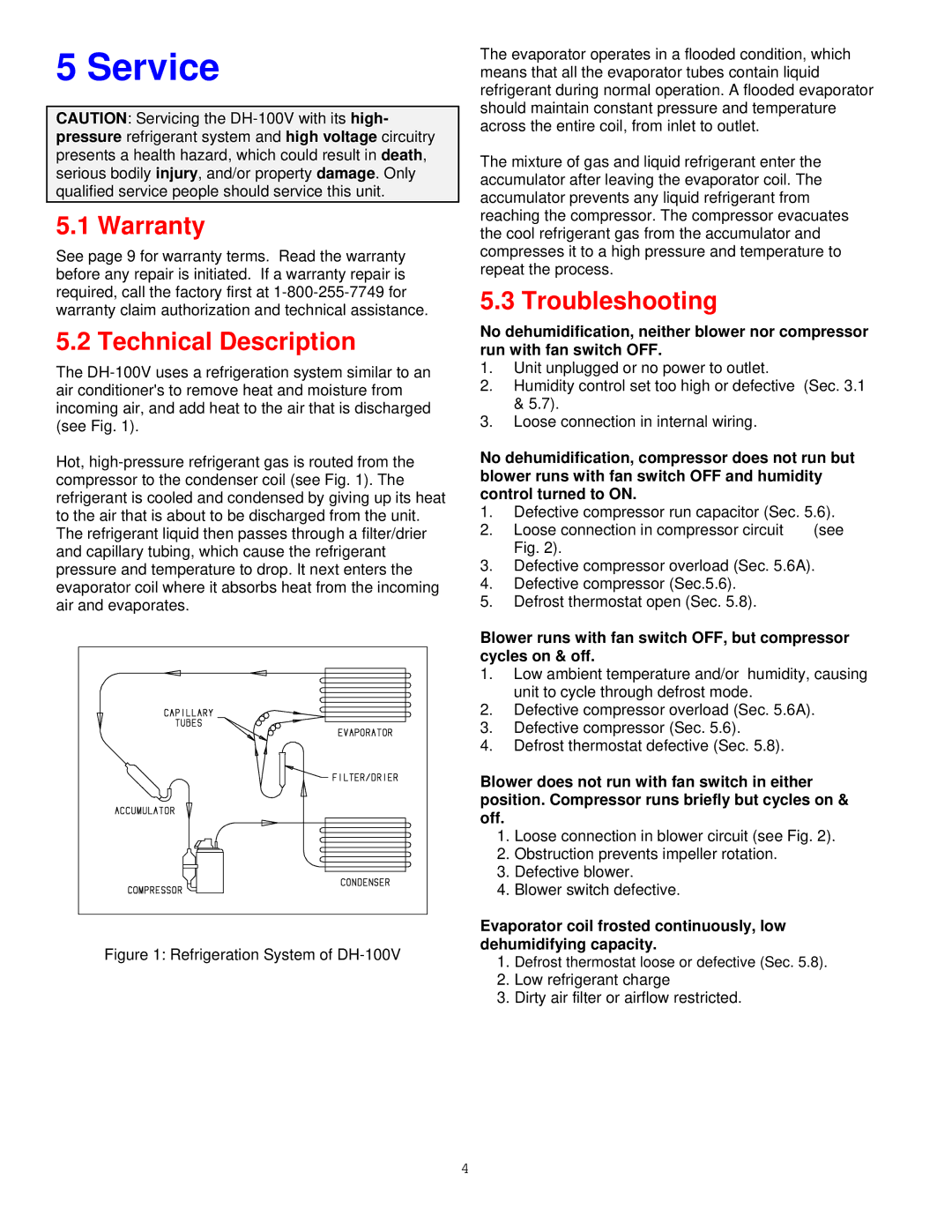 American Aldes DH-100V specifications Service, Warranty, Technical Description, Troubleshooting 