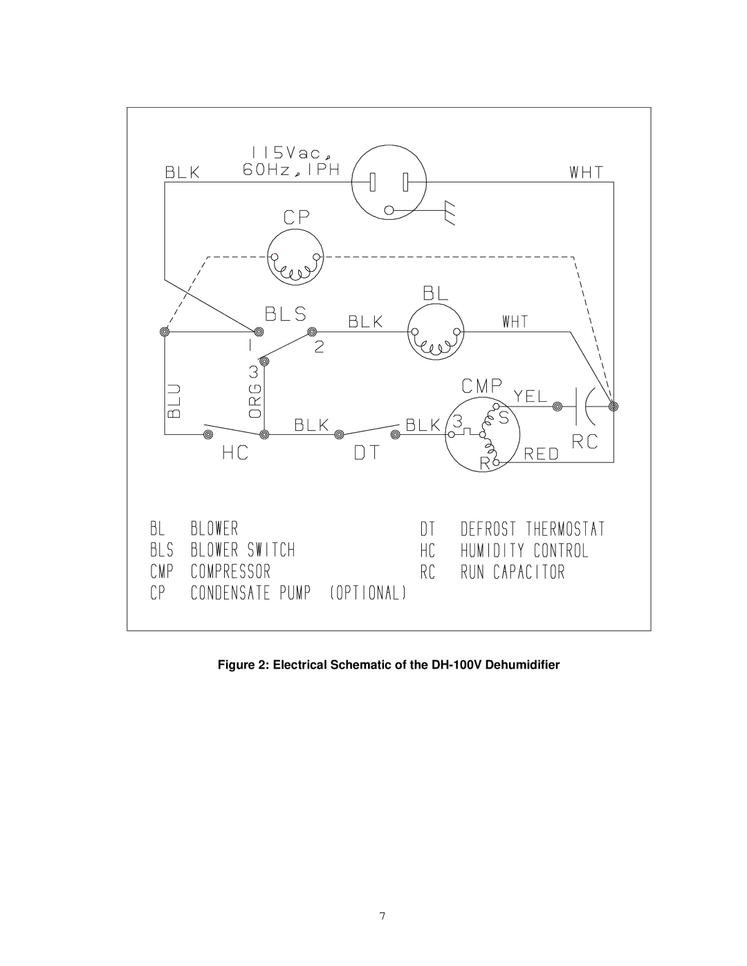 American Aldes specifications Electrical Schematic of the DH-100V Dehumidifier 