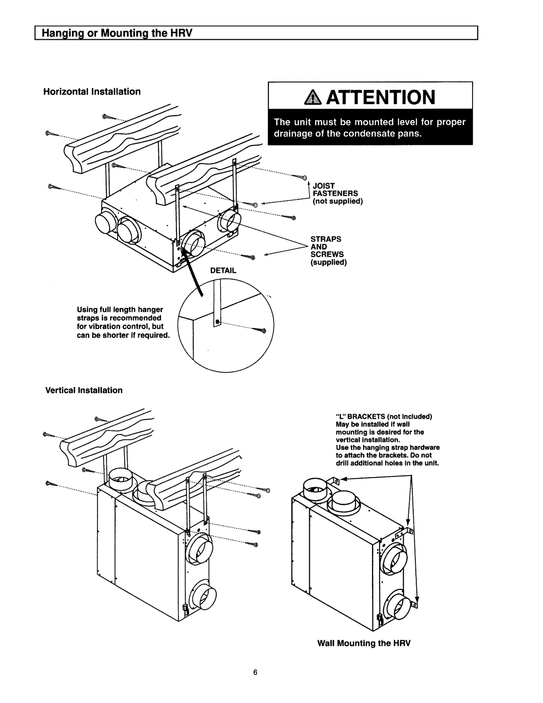 American Aldes HRV 120SRD manual Hanging or Mounting the HRV 