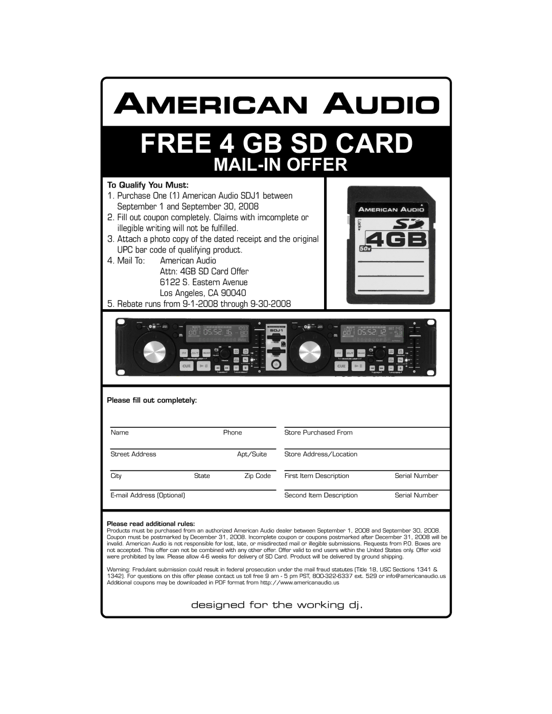 American Audio 4 GB SD Card manual 