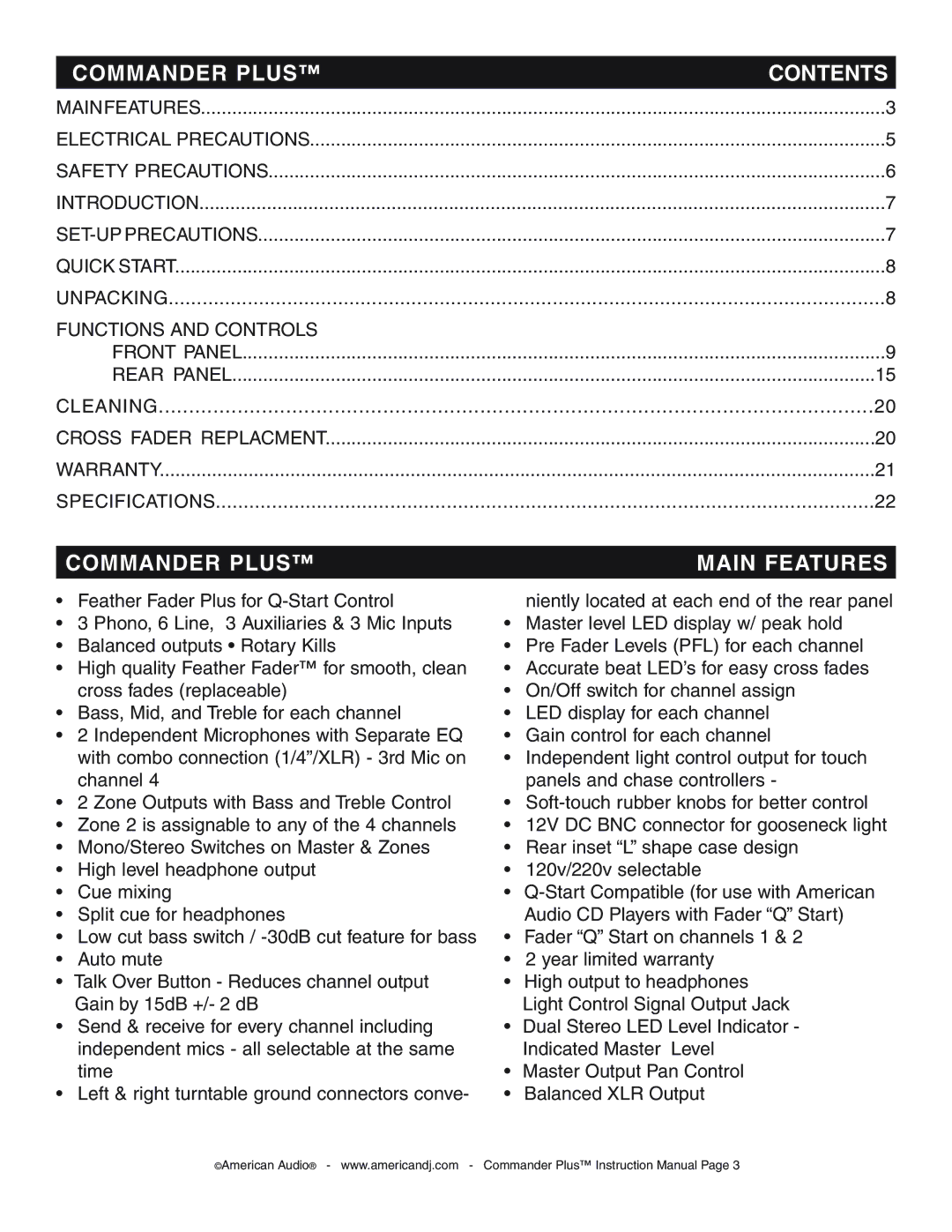 American Audio CommanderPlus manual Commander Plus 