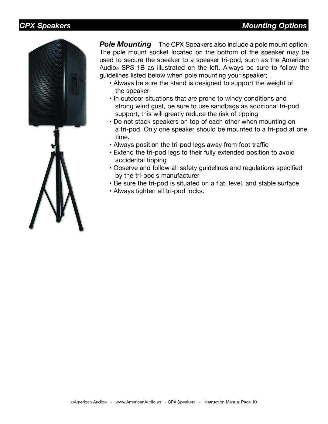 American Audio CPX 8A, CPX 15A, CPX 10A, CPX 12A manual Mounting Options 