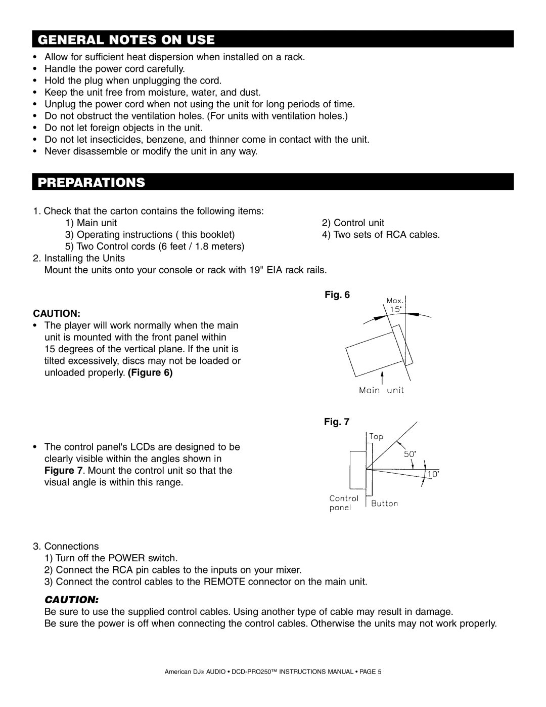 American Audio DCD PRO 250 manual General Notes On Use, Preparations 