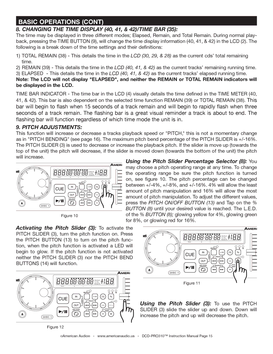 American Audio DCD-PRO310 operating instructions Pitch Adjustments 