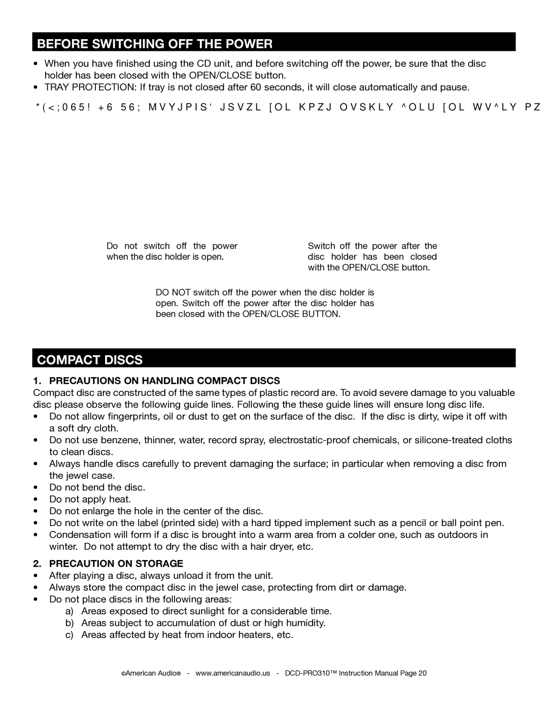 American Audio DCD-PRO310 operating instructions Before Switching OFF the Power, Compact Discs 