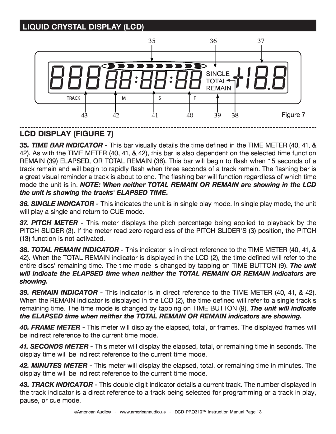 American Audio DCD-PRO310 operating instructions Liquid Crystal Display Lcd, Lcd Display Figure 