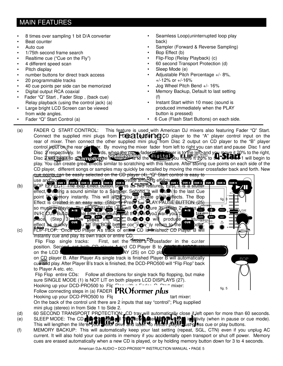 American Audio DCD-PRO500 manual Main Features 