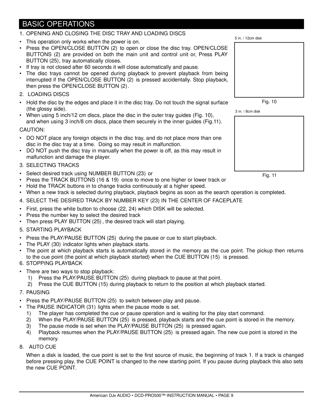 American Audio DCD-PRO500 manual Basic Operations 