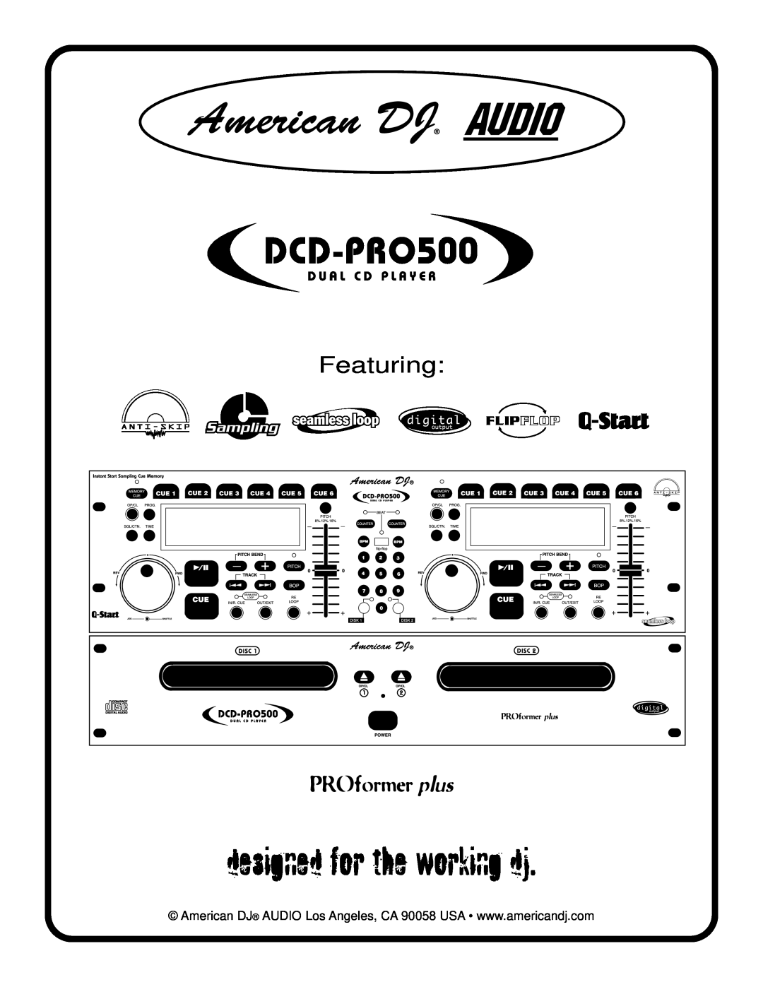 American Audio DCD-PRO500 manual designed for the working dj, Featuring, Sampling, Flipflop 