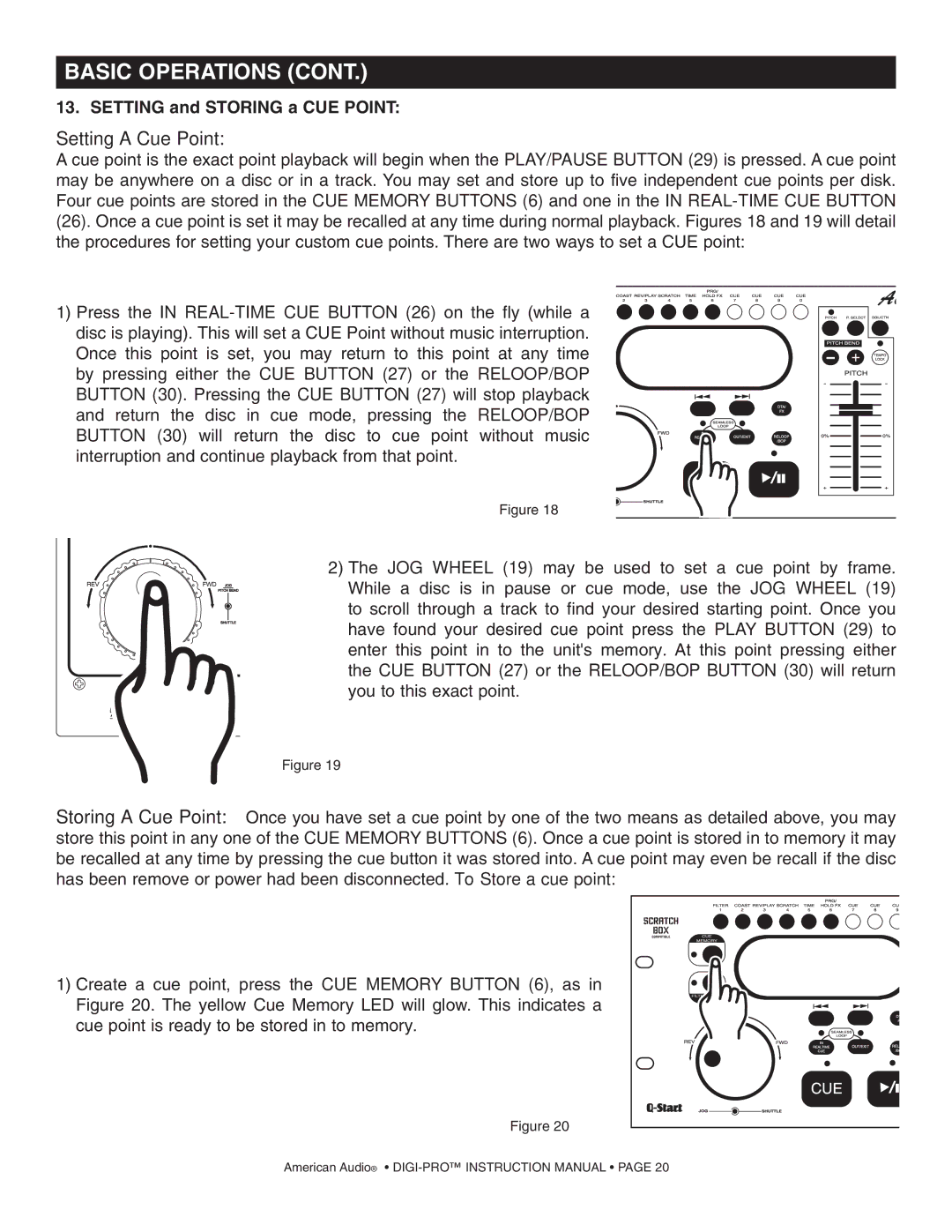 American Audio DIGI-PRO operating instructions Setting a Cue Point 