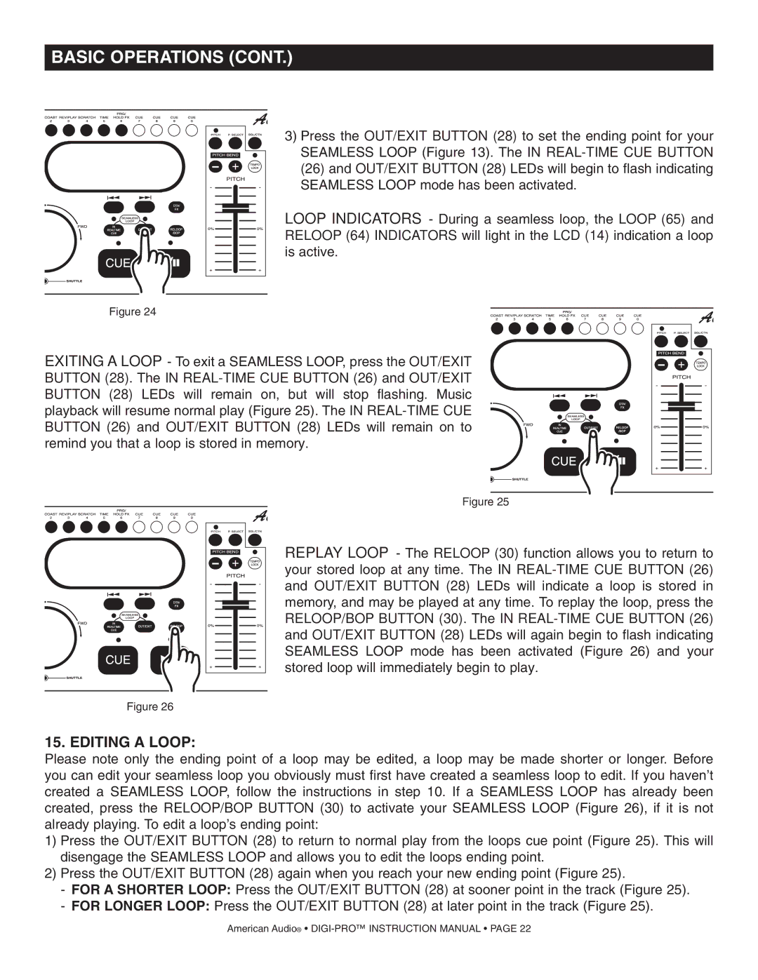 American Audio DIGI-PRO operating instructions Editing a Loop 