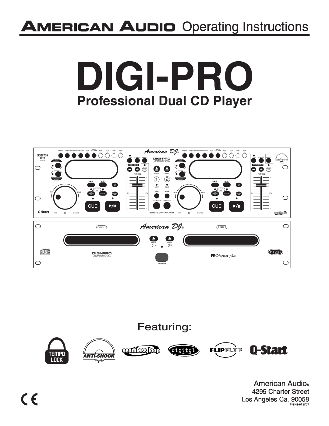 American Audio DIGI-PRO operating instructions Digi-Pro, Operating Instructions, Professional Dual CD Player, Featuring 