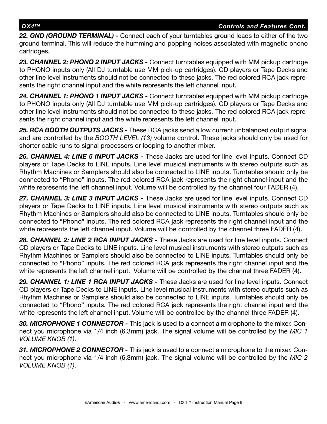 American Audio manual DX4 Controls and Features 