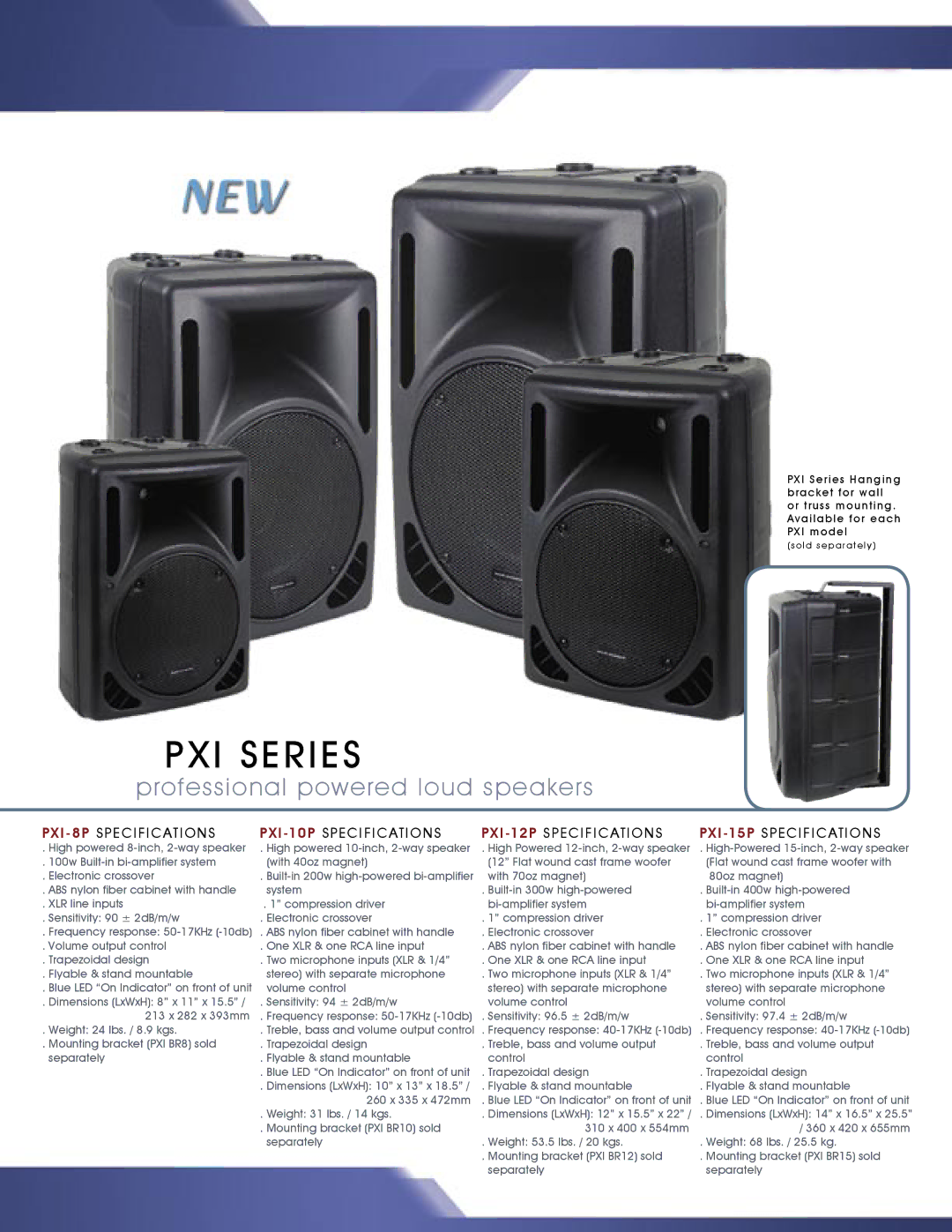 American Audio MCD-810 manual PXI Series, Professional powered loud speakers 