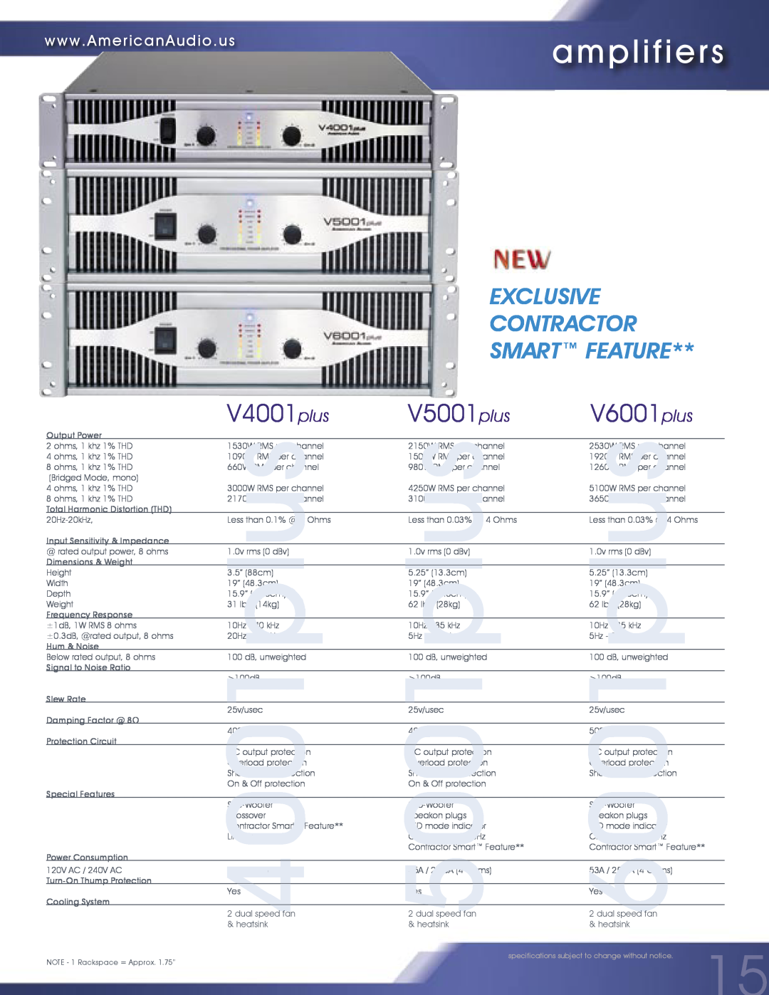 American Audio MCD-810 manual Exclusive Contractor Smart Feature, amplifiers, V4001plus, V5001plusV6001plus 