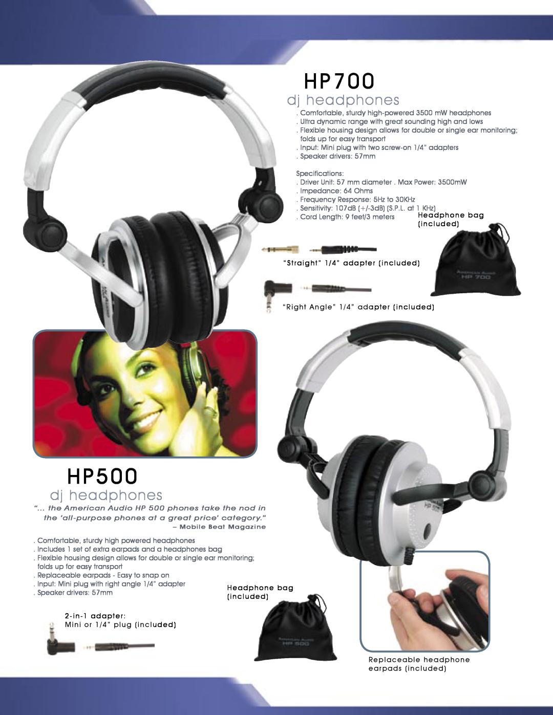 American Audio MCD-810 manual HP700, HP500, dj headphones 