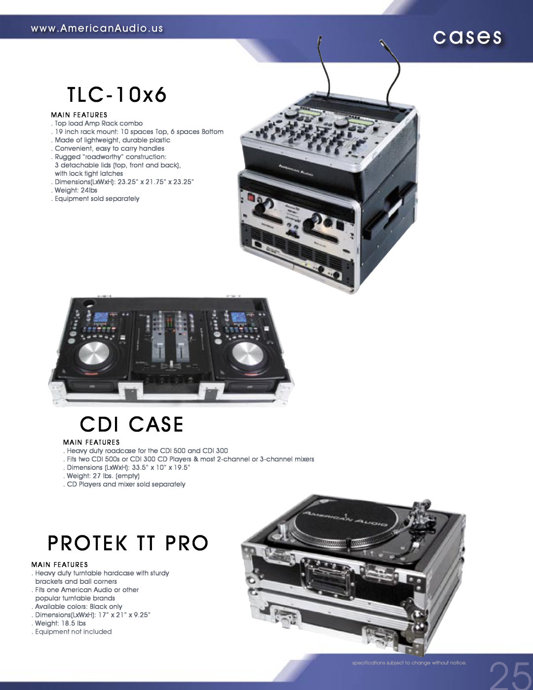 American Audio MCD-810 manual TLC-10x6, Cdi Case, Protek Tt Pro, cases 