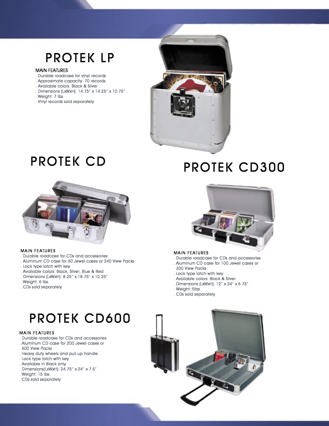 American Audio MCD-810 manual Protek Lp, Protek Cd, PROTEK CD600, PROTEK CD300, cases, Main Features 