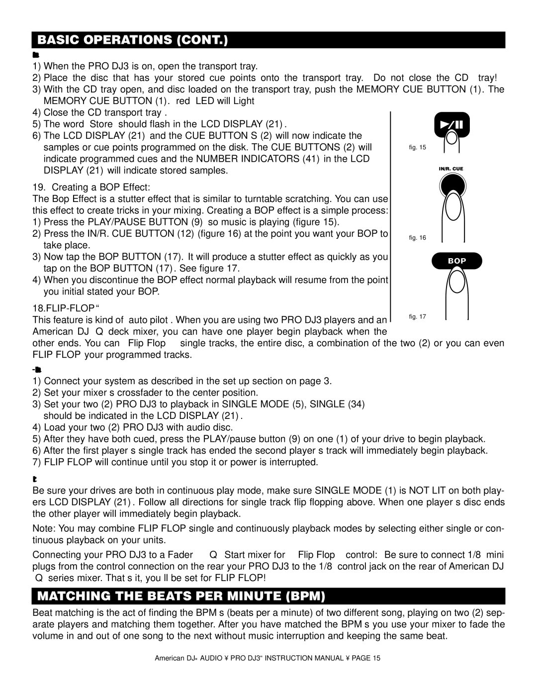 American Audio PRO DJ 3 manual Matching the Beats PER Minute BPM, Flip-Flop 