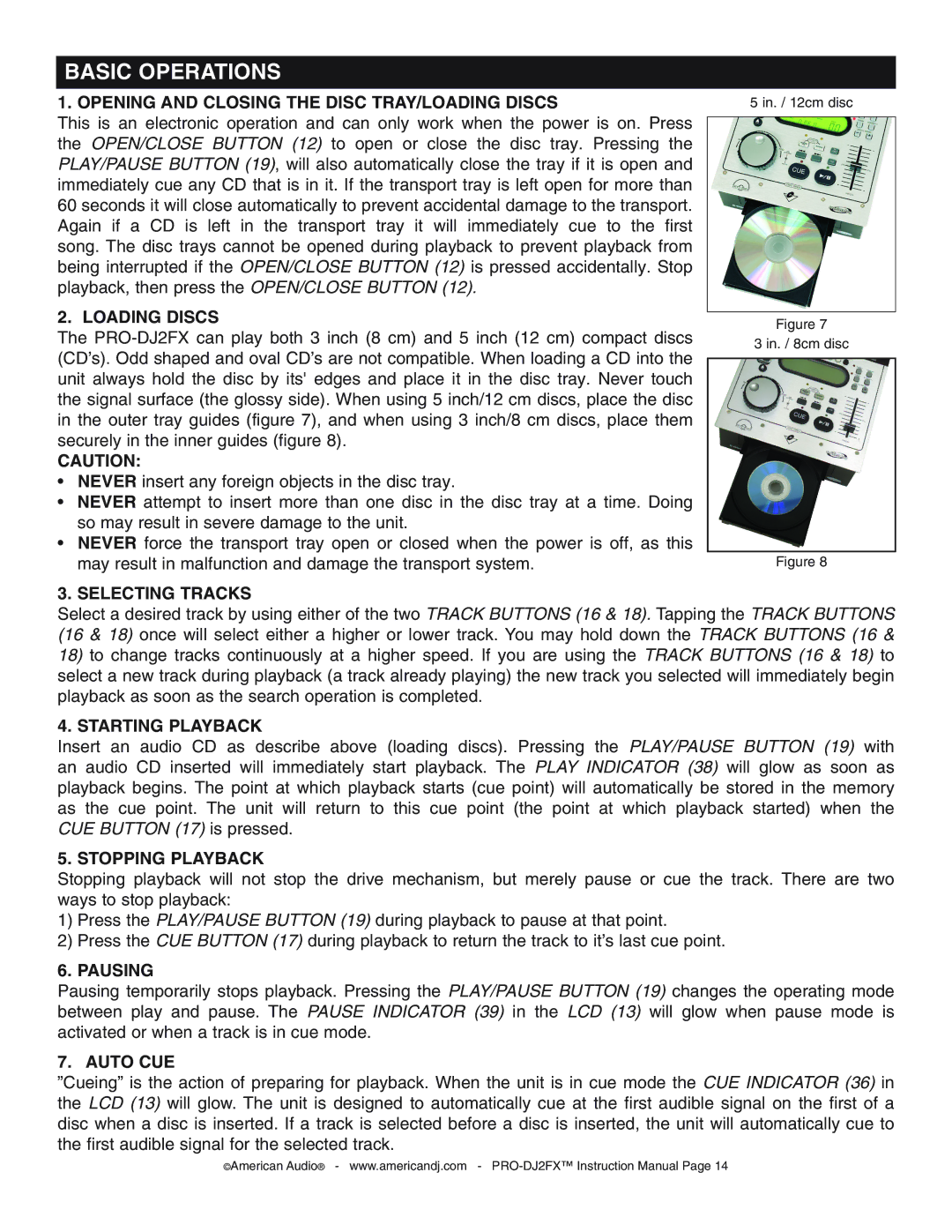 American Audio PRO-DJ2FX operating instructions Basic Operations 