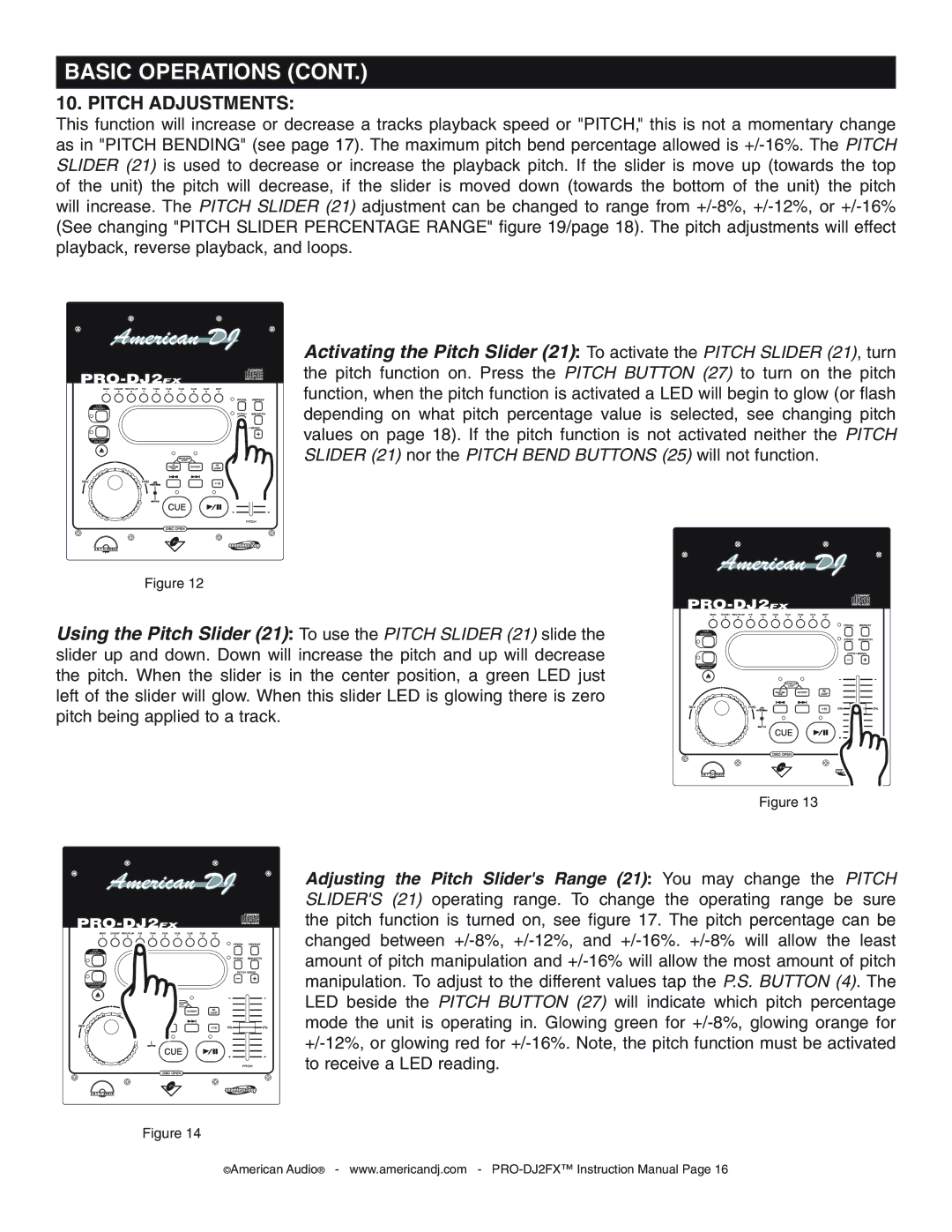 American Audio PRO-DJ2FX operating instructions Pitch Adjustments 