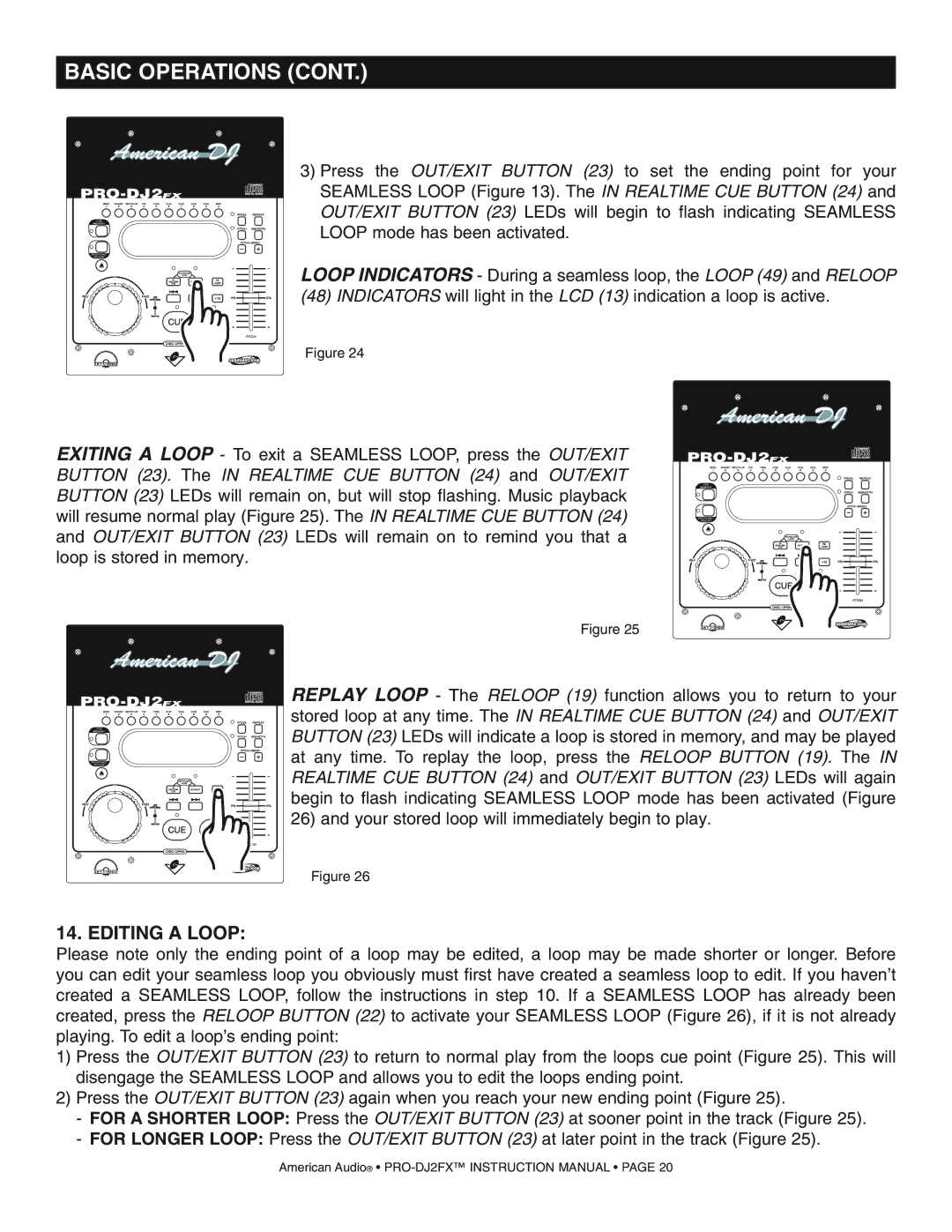 American Audio PRO-DJ2FX operating instructions Editing a Loop 