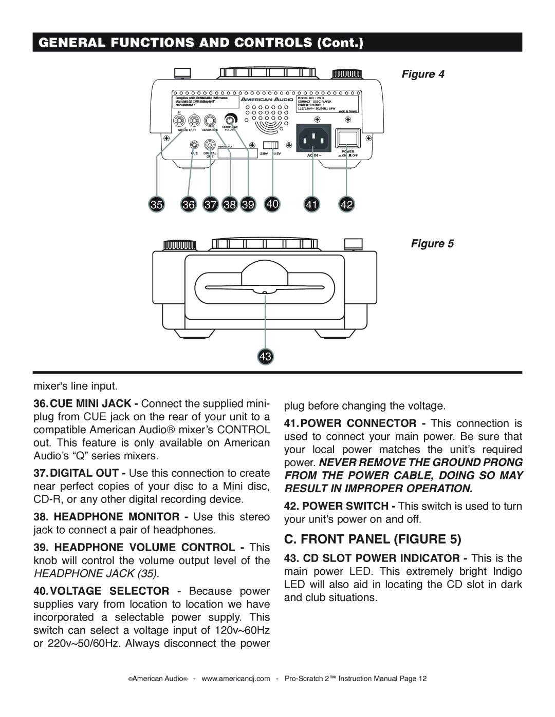 American Audio Pro-Scratch 2 manual Front Panel Figure 