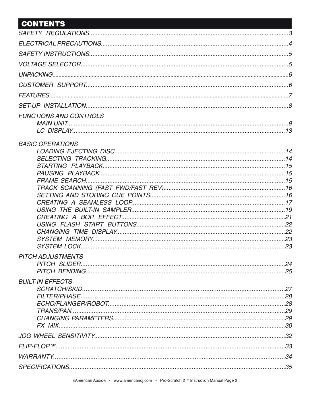 American Audio Pro-Scratch 2 manual Contents 