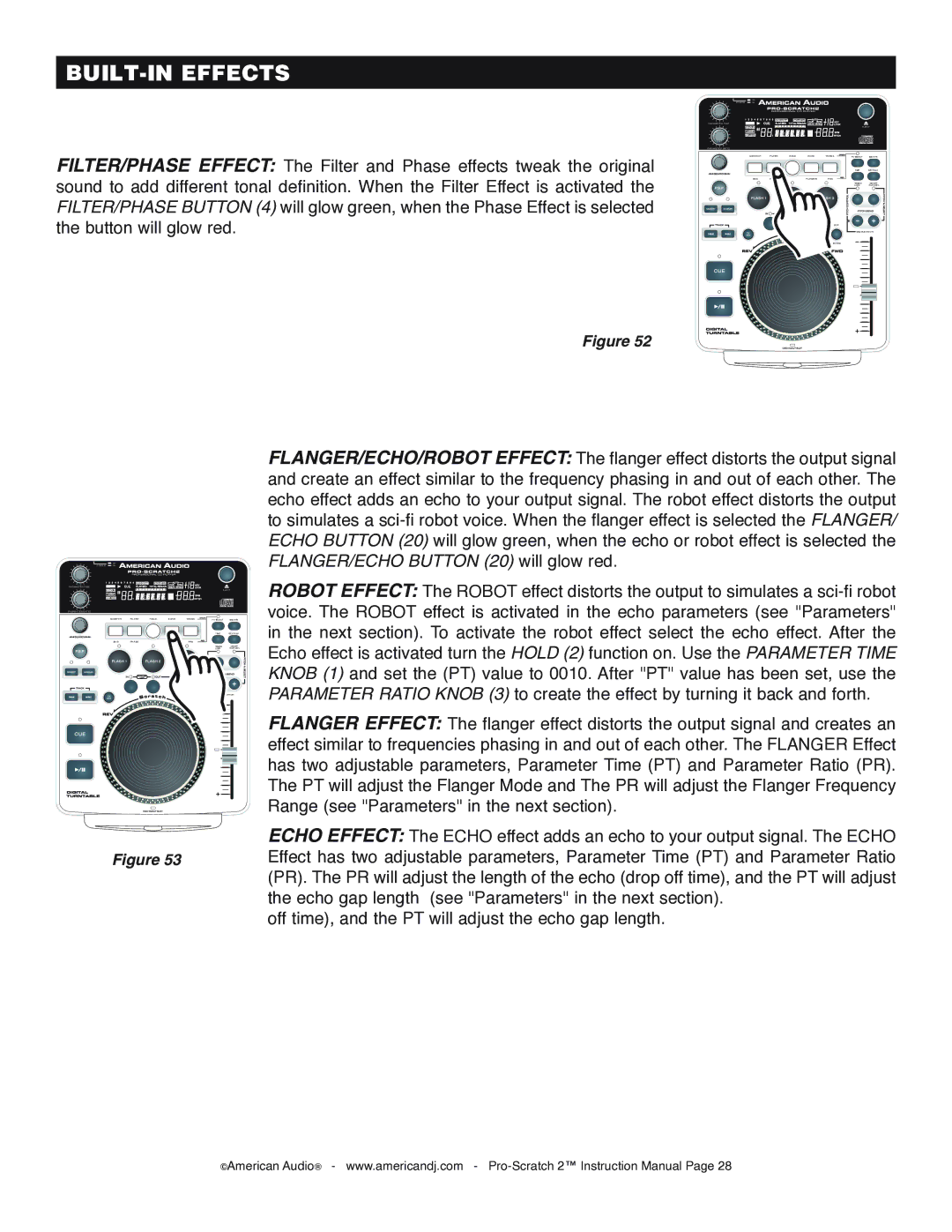 American Audio Pro-Scratch 2 manual BUILT-IN Effects 