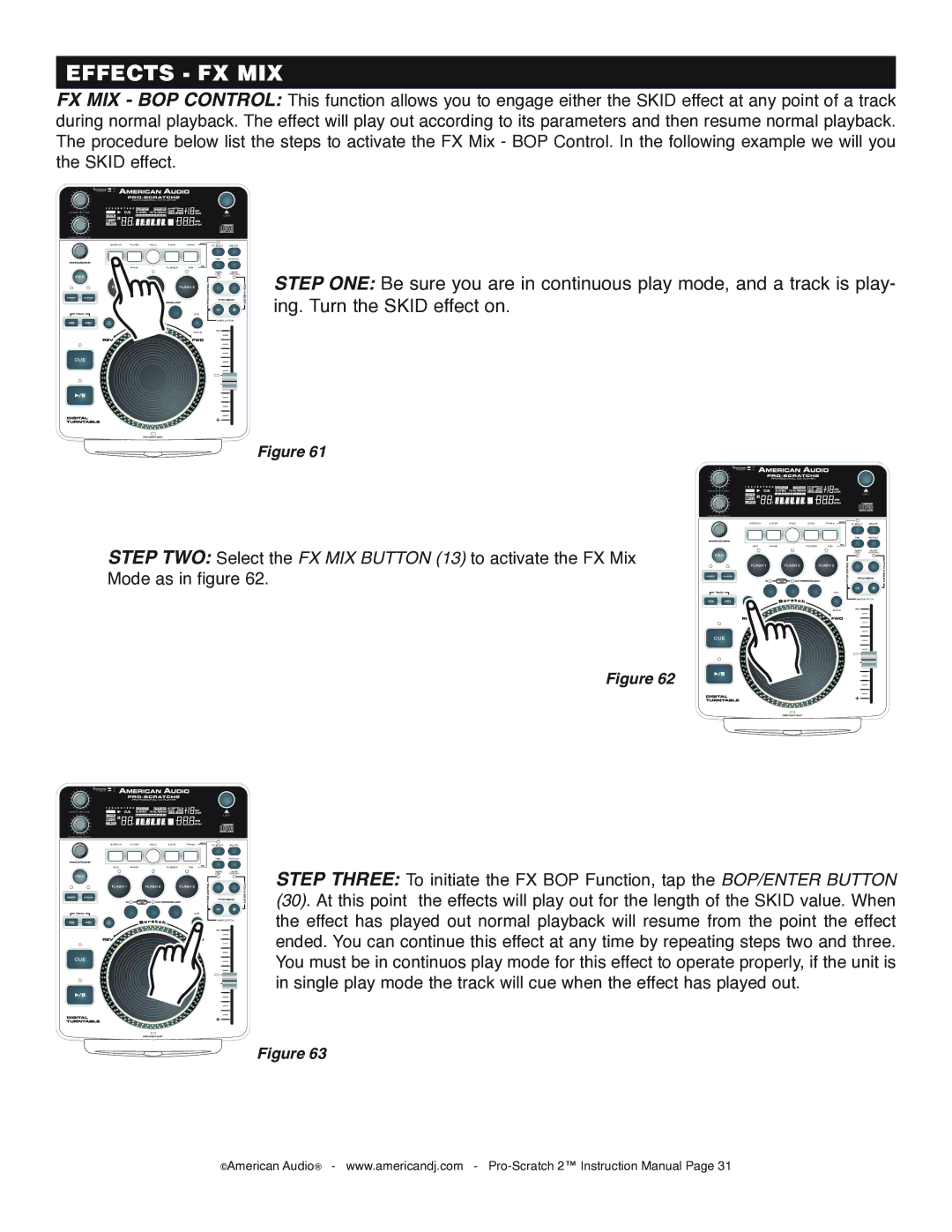 American Audio Pro-Scratch 2 manual Step TWO Select the FX MIX Button 13 to activate the FX Mix 