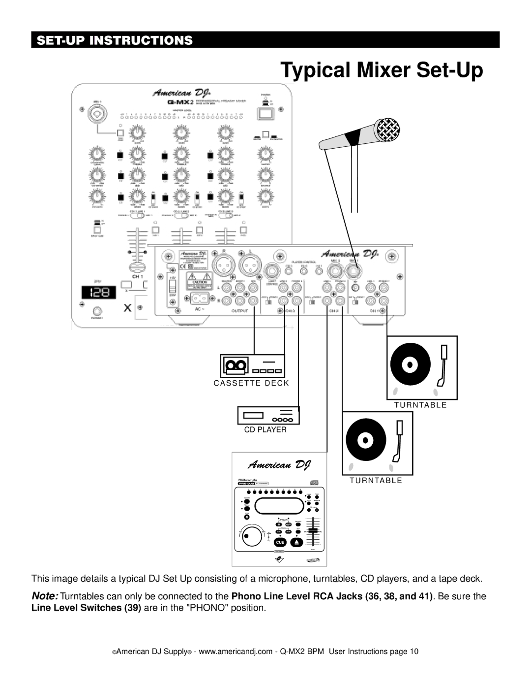 American Audio Q-MX2 BPM manual Typical Mixer Set-Up 