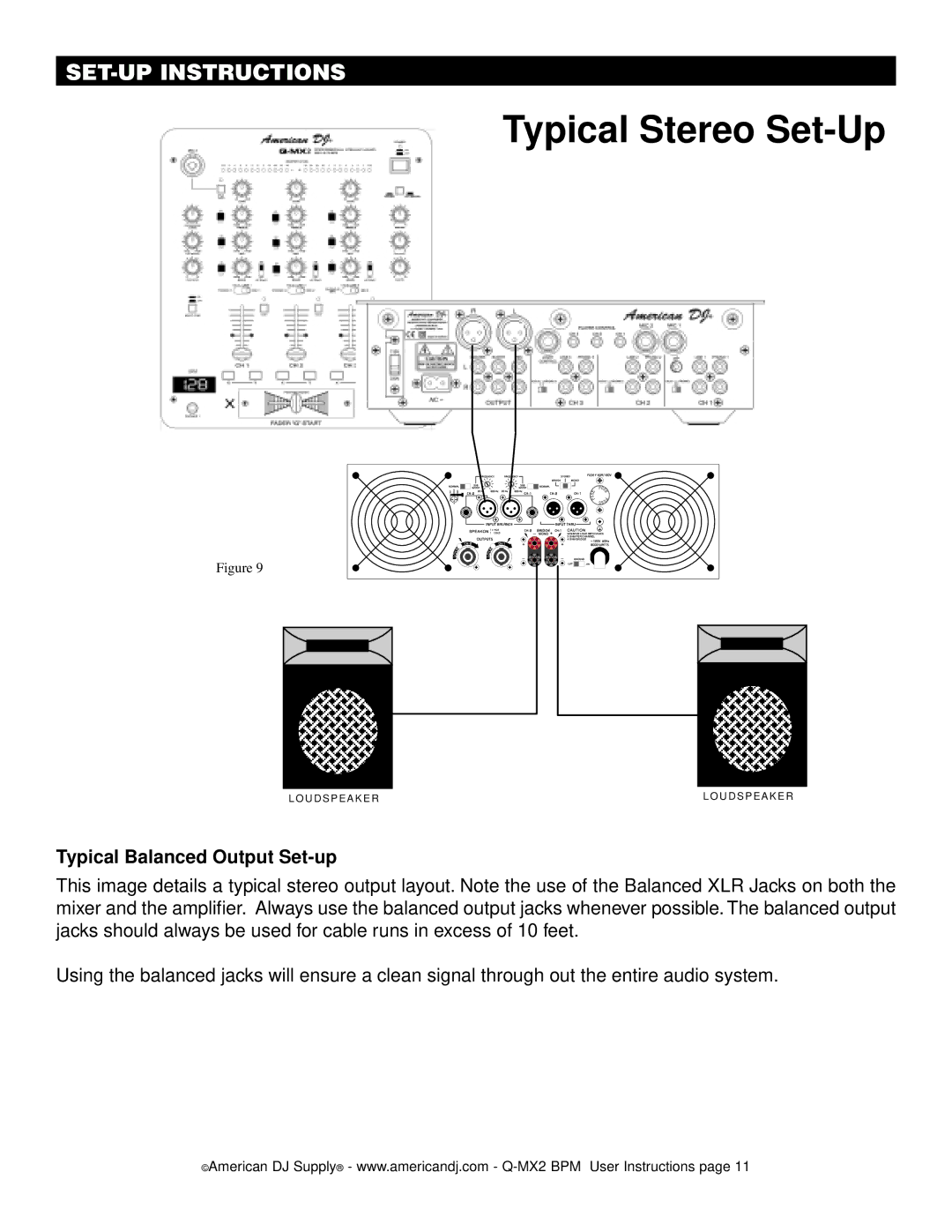 American Audio Q-MX2 BPM manual Typical Stereo Set-Up 