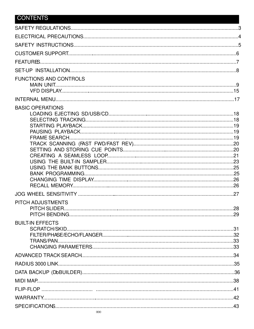 American Audio Radius 3000 manual Contents 