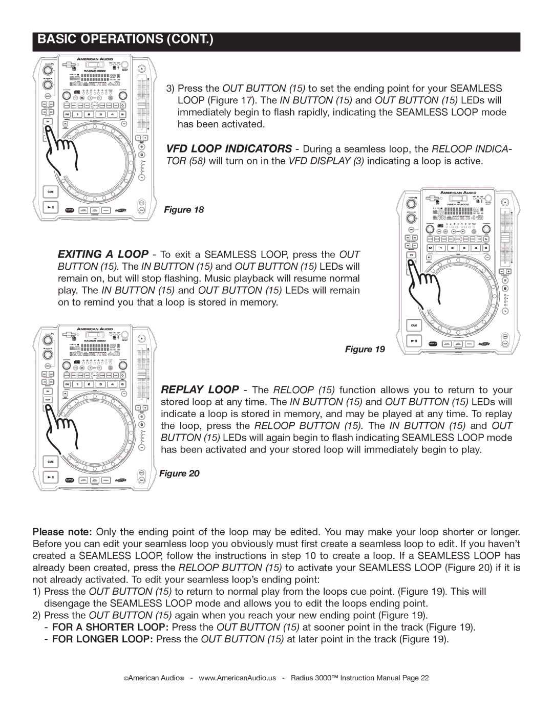 American Audio Radius 3000 manual Basic Operations 