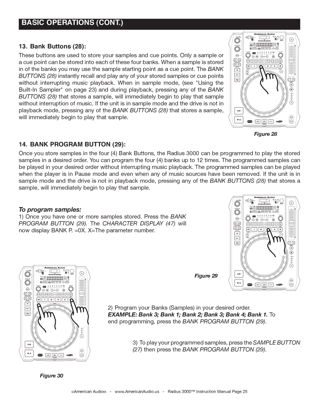 American Audio Radius 3000 manual Bank Buttons, Bank Program Button, To program samples 