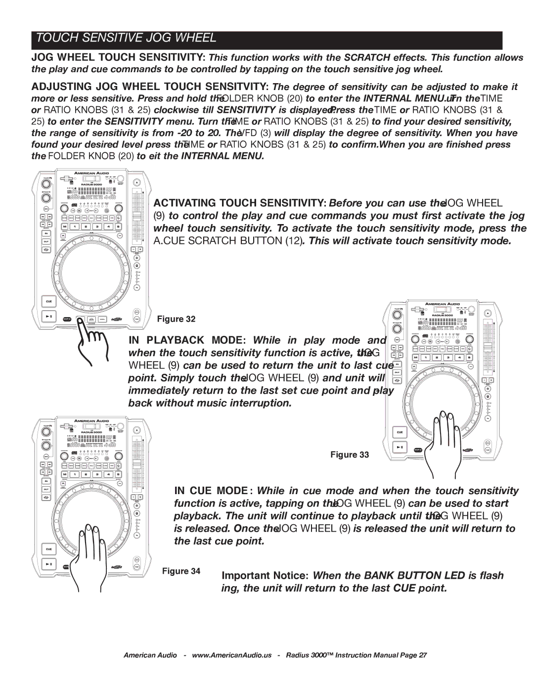 American Audio Radius 3000 manual Touch Sensitive JOG Wheel 