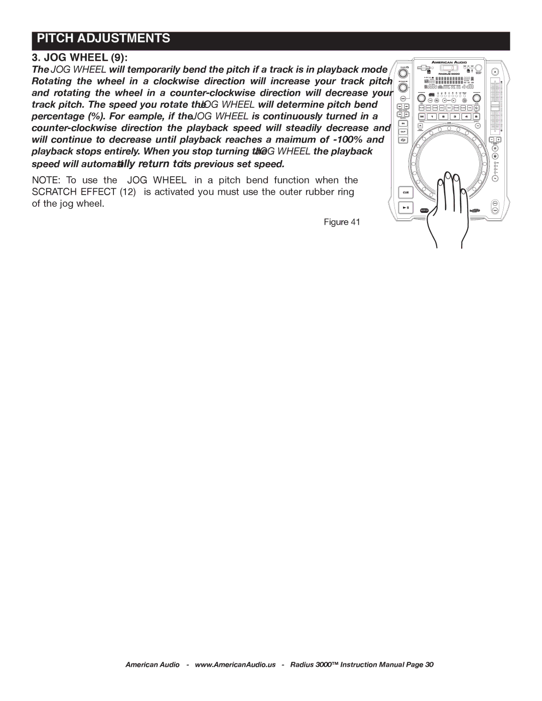 American Audio Radius 3000 manual Jog wheel 