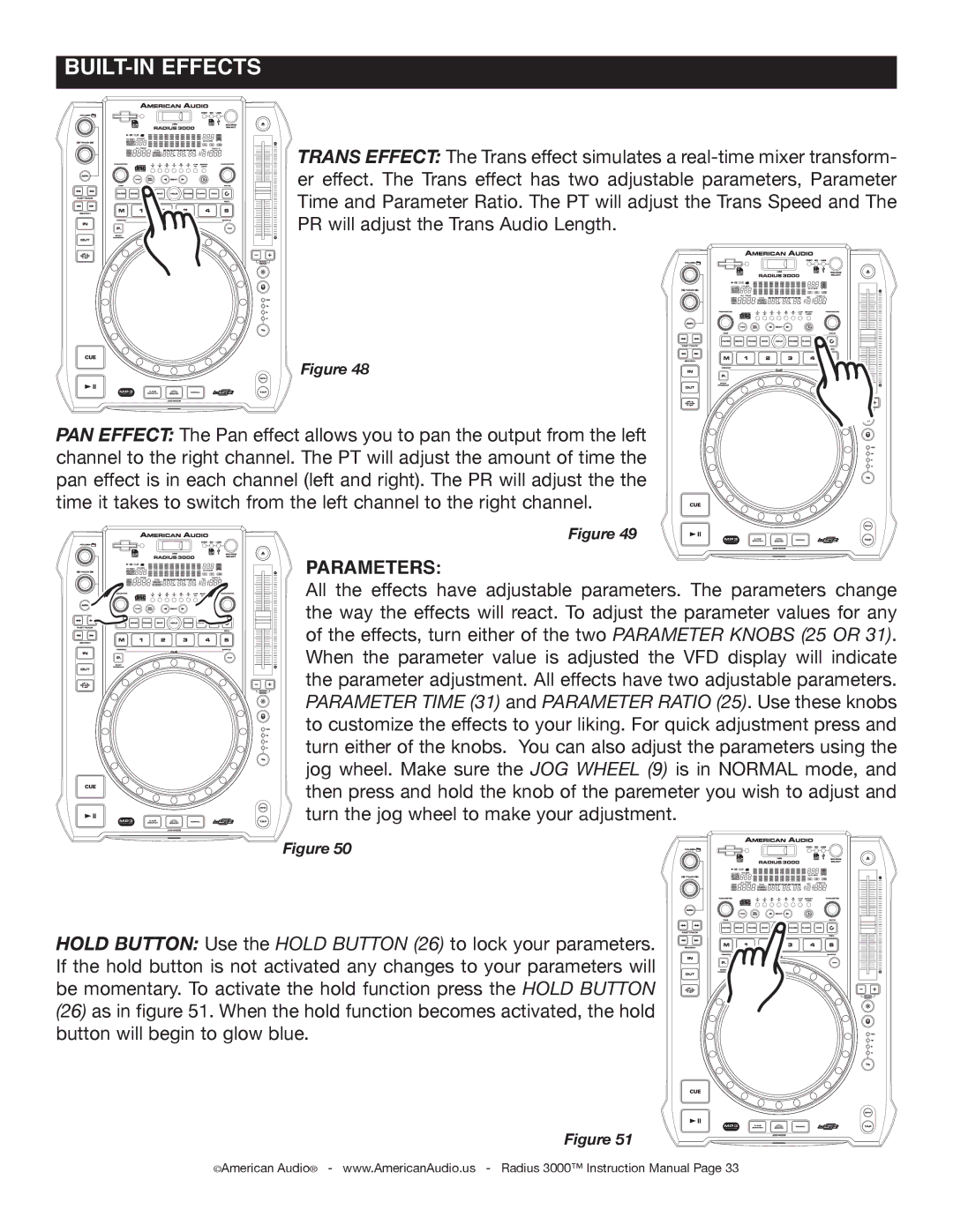 American Audio Radius 3000 manual Parameters, Parameter Time 31 and parameter Ratio 25. Use these knobs 