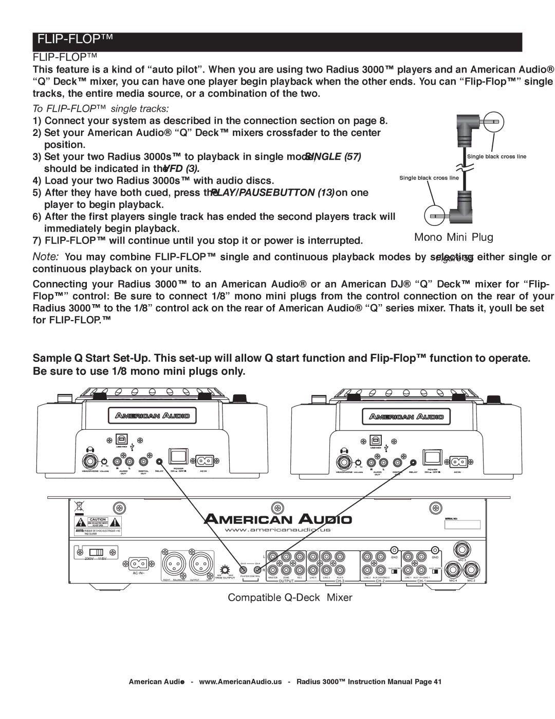 American Audio Radius 3000 manual Flip-Flop, Mono Mini Plug 