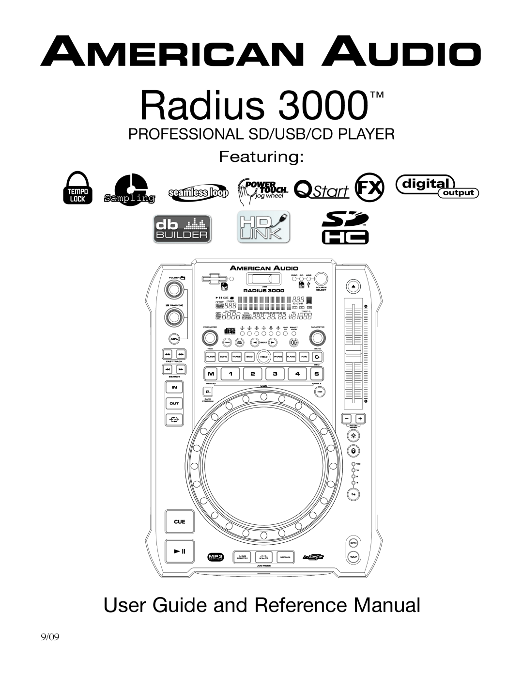 American Audio Radius 3000 manual User Guide and Reference Manual, PROFESSIONAL SD/USB/CD PLAYER Featuring, 9/09, Sampling 